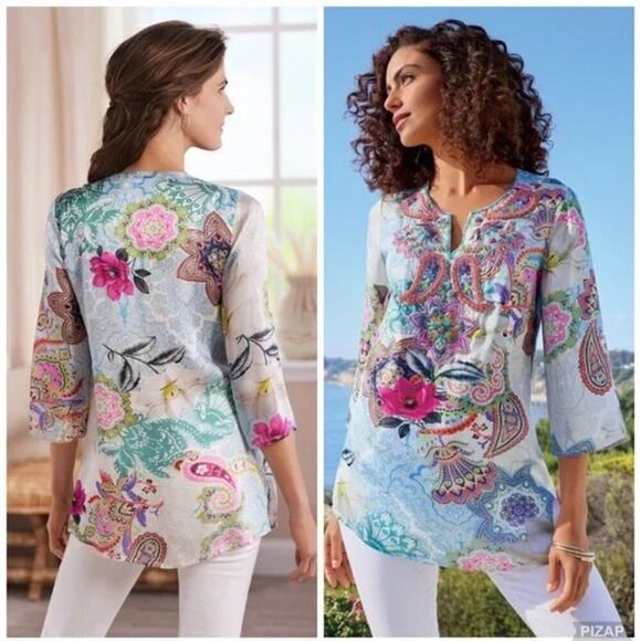 Soft Surroundings Florent embellished beaded top tunic sz medium new WT344 - Picture 3 of 9